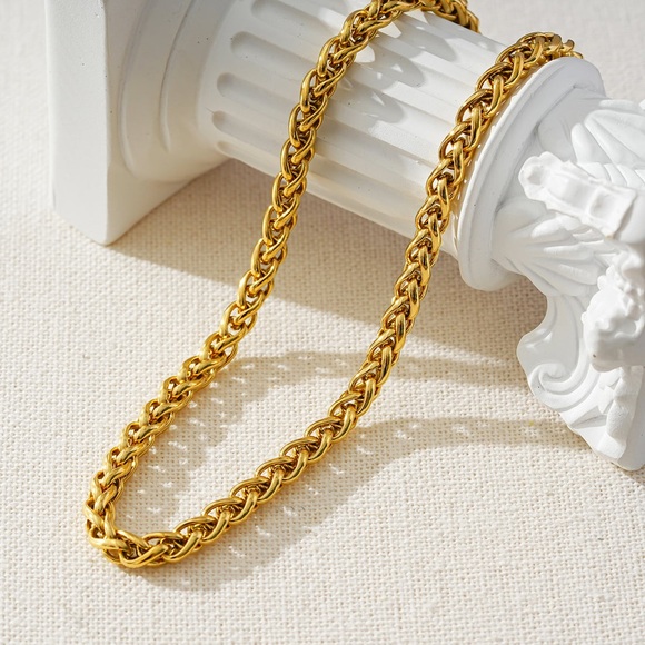 18K Gold Plated Cable Linked Necklace*Interlocking Wheat Chain*Unisex*YB - Picture 5 of 7